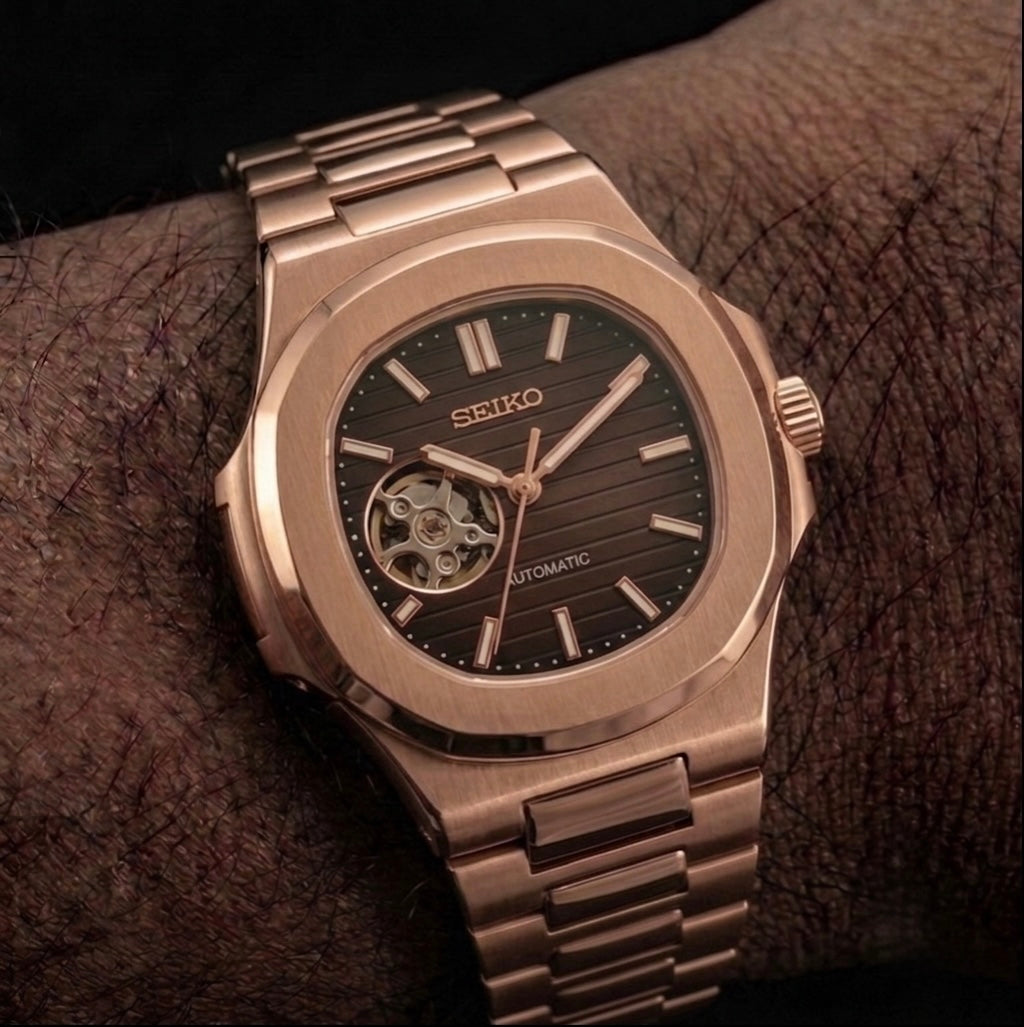 Reloj Seiko Mod Nautilus Rose Gold Open Heart - Dial Chocolate (40mm)
