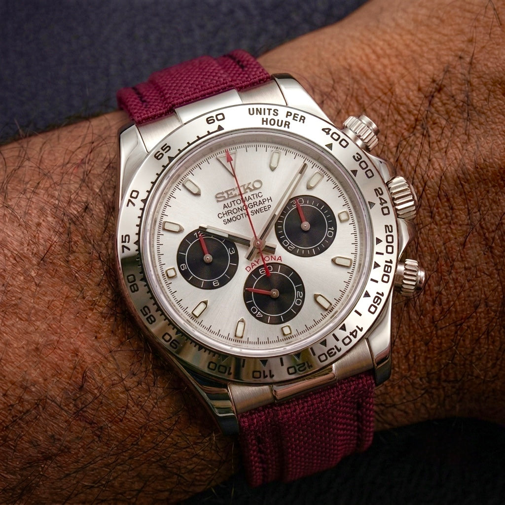 Seiko Mod Daytona Chrono 40mm – Dial Panda & Correa Táctica