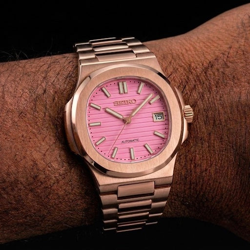 Seiko Mod Nautilus 40mm – Oro Rosa & Dial Rosa Pastel
