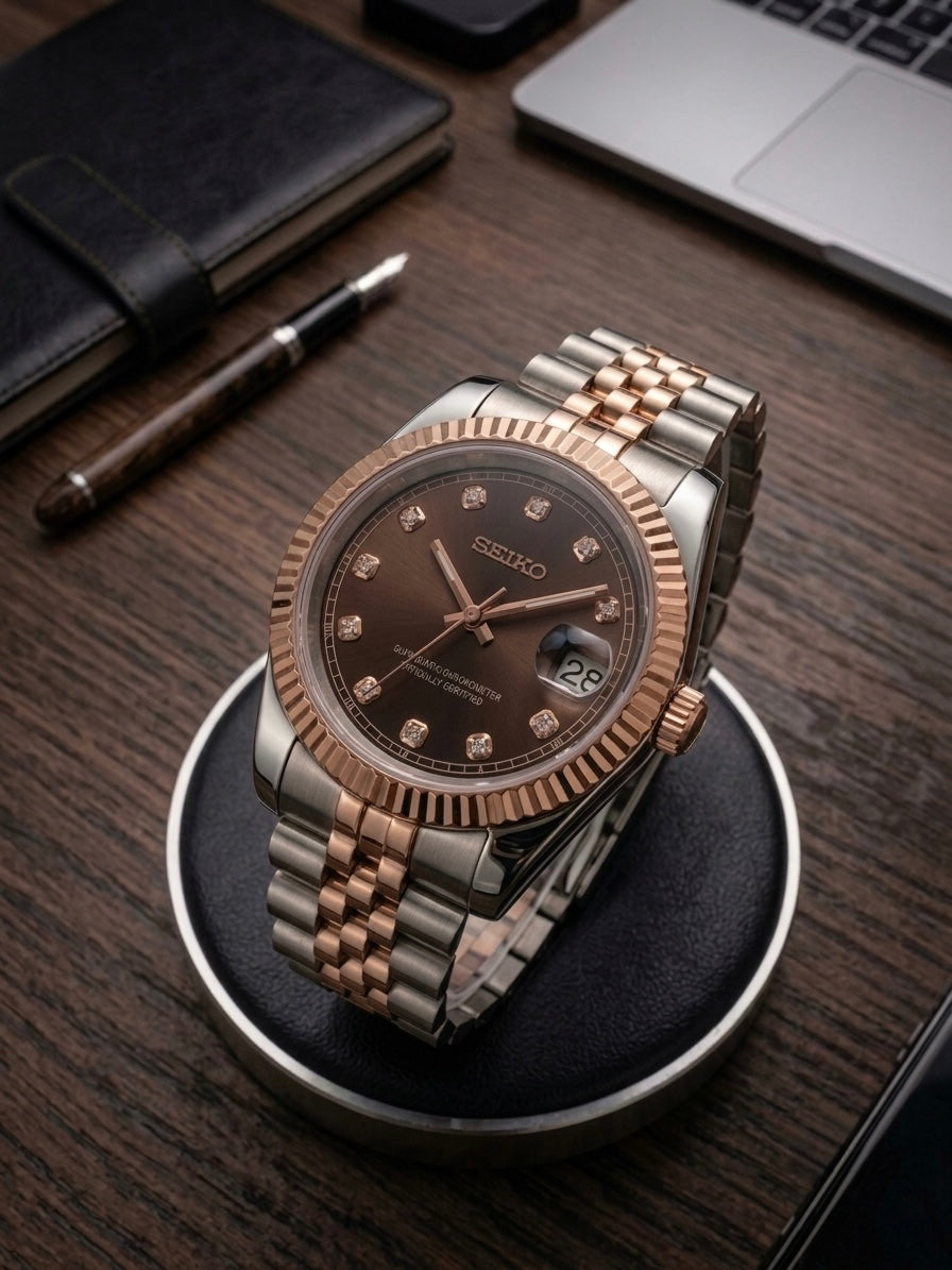 Seiko Mod Datejust 40mm – Dial Chocolate & Bitono Oro Rosa