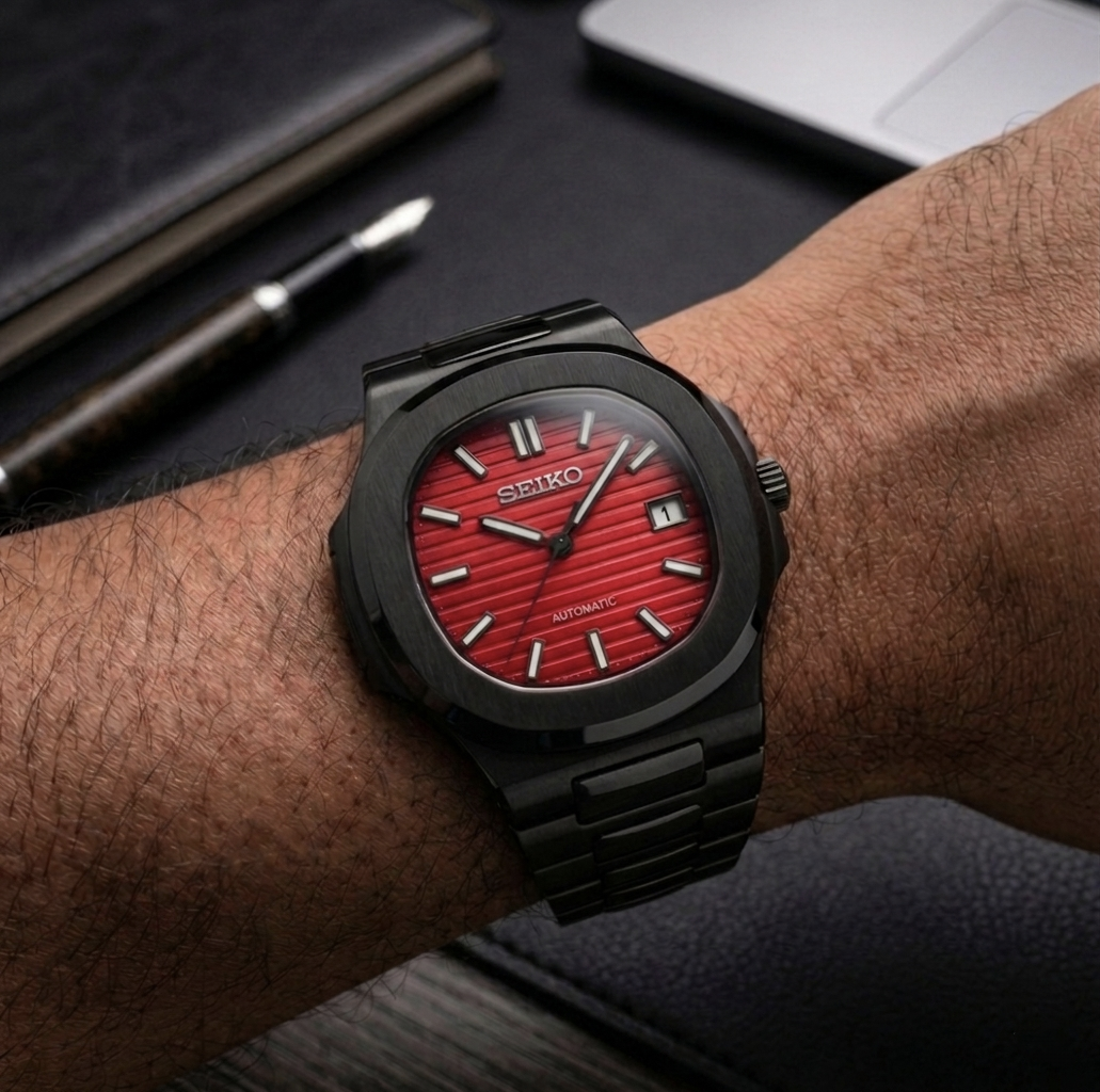 Seiko Mod Horizon Blackout - Rojo Carmesí