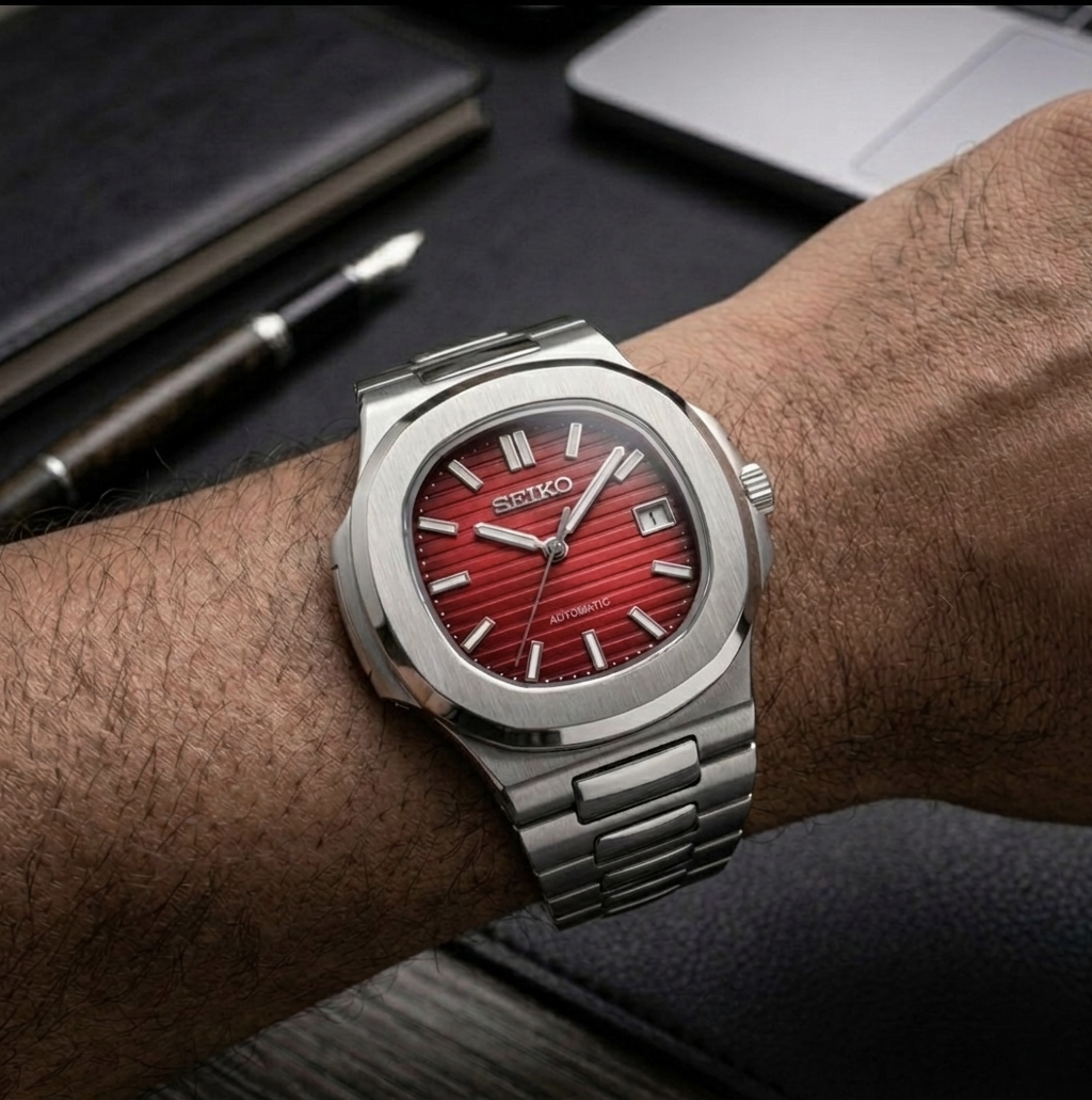 Seiko Mod Horizon Silver - Rojo Carmesí