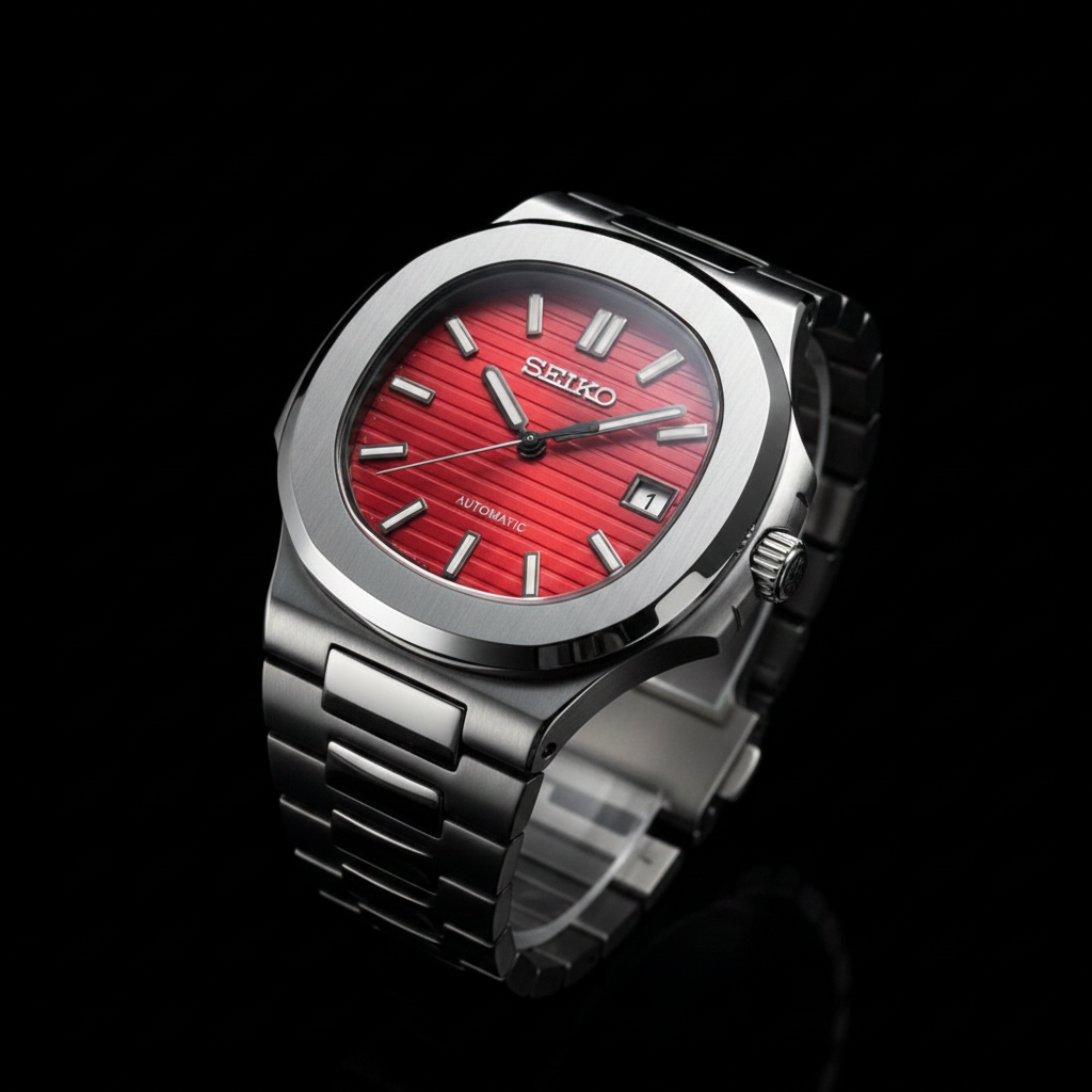 Seiko Mod - Rojo Carmesí cuerpo plata