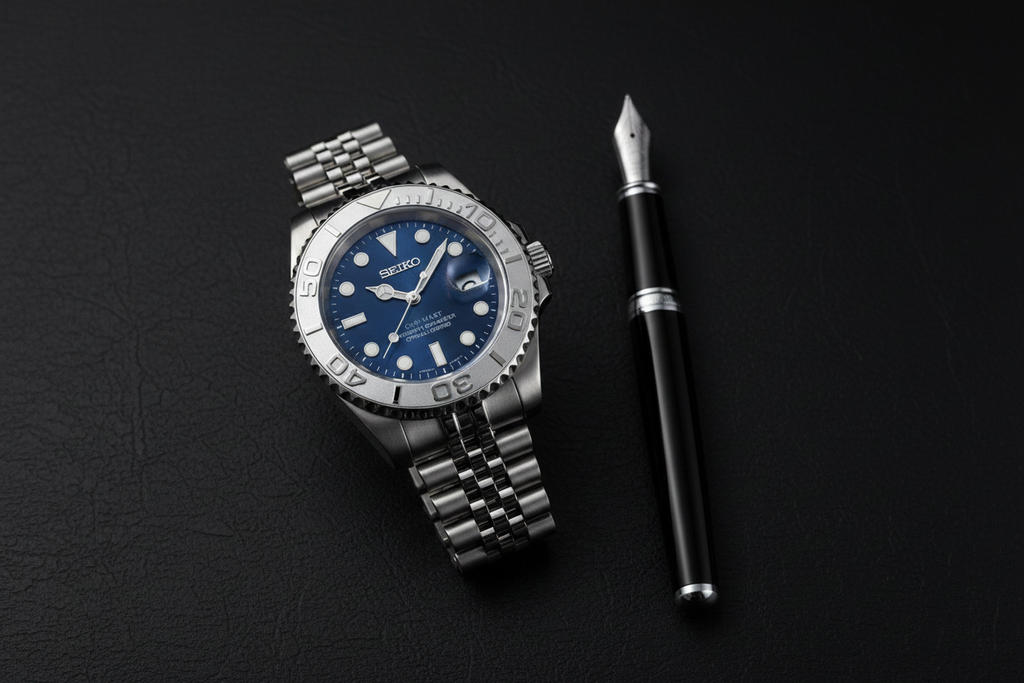 Seiko Mod Yachtmaster - Azul Abisal escritorio oscuro